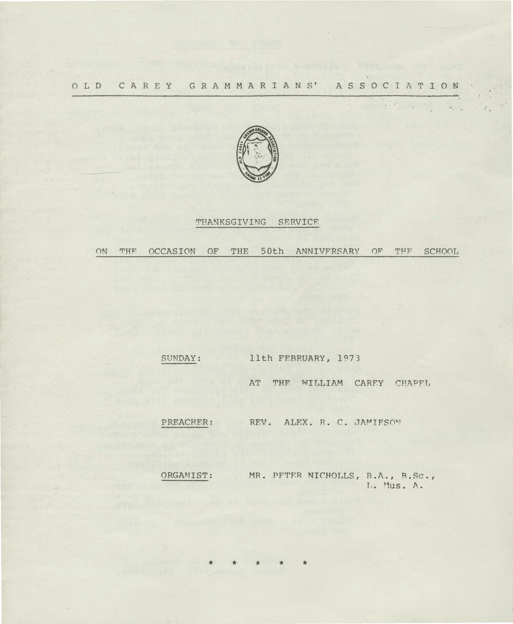 Thanksgiving Service programme, 1973