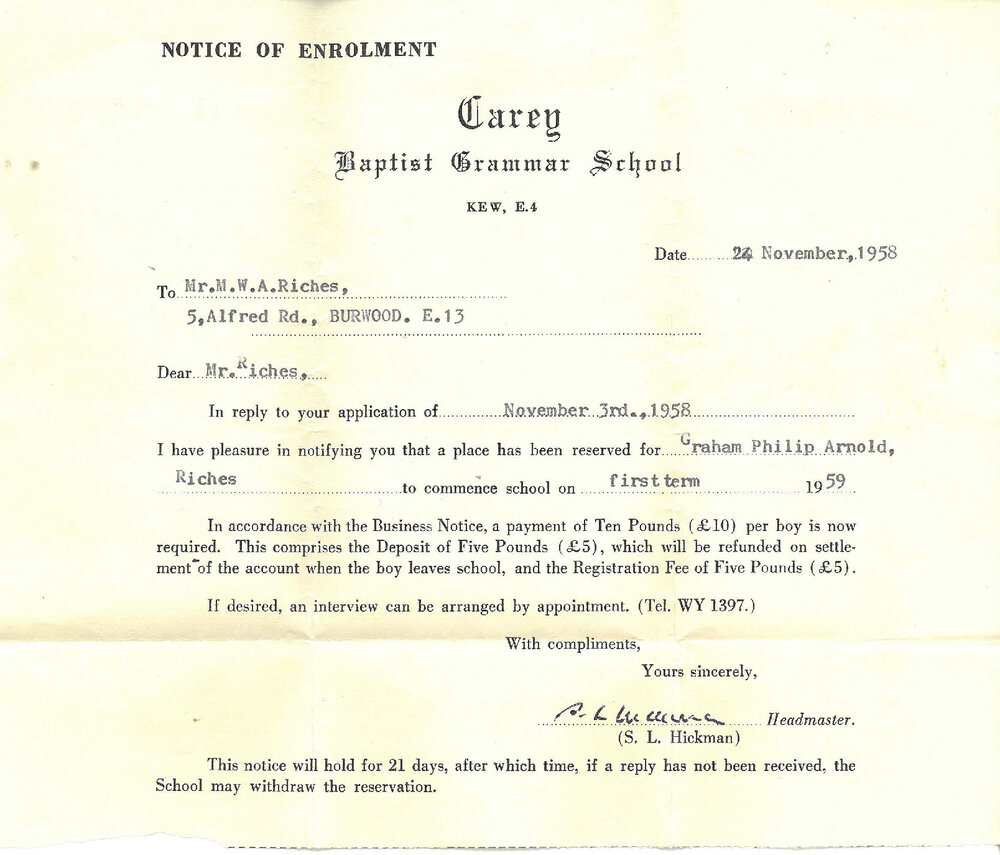 Notice of enrolment, 1958