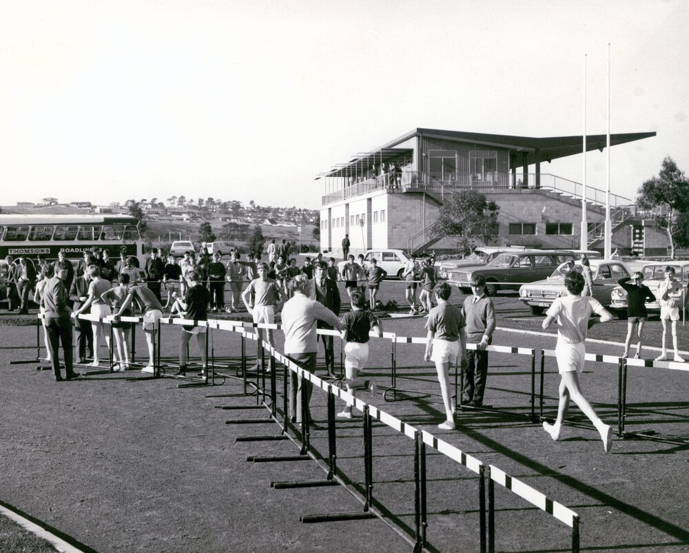 Grandstand and hurdles, 1962