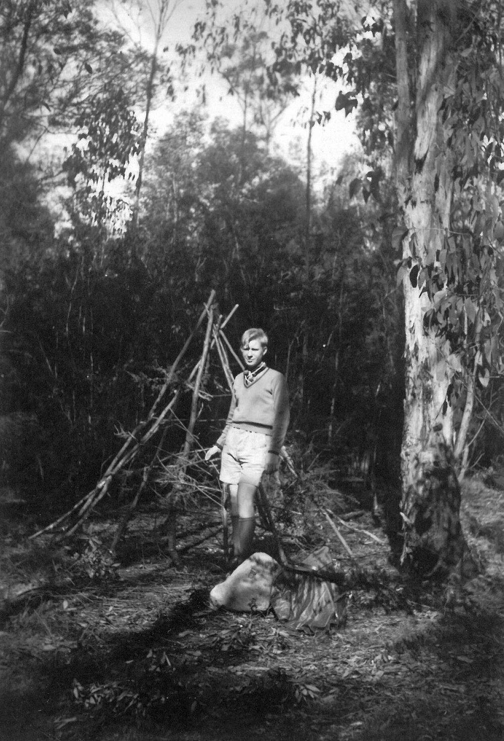 Preparing the campfire, 1956