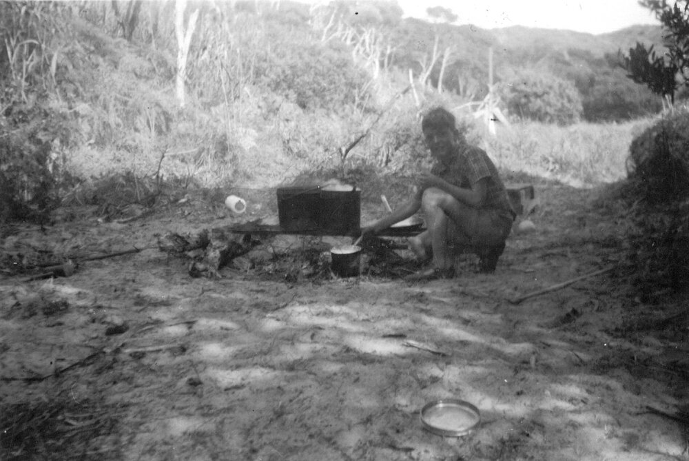 Camp fire, circa 1958