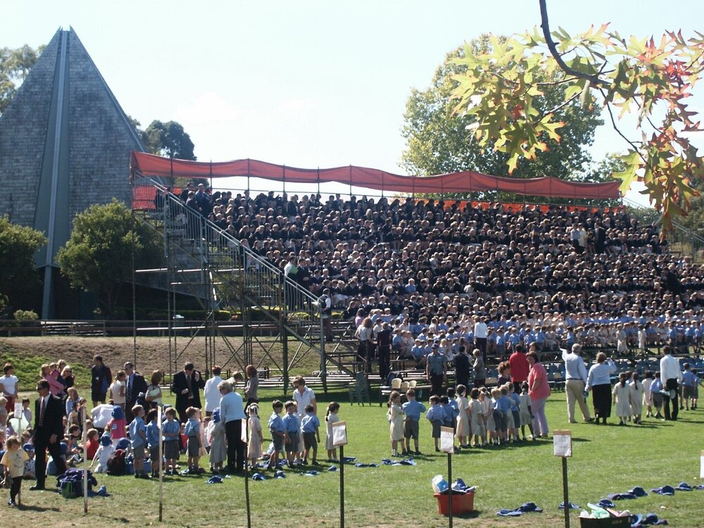 Getting ready for the whole school photograph, 2003