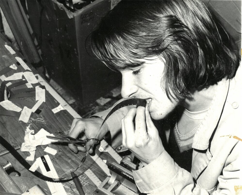 Tim Smart editing film, 1973