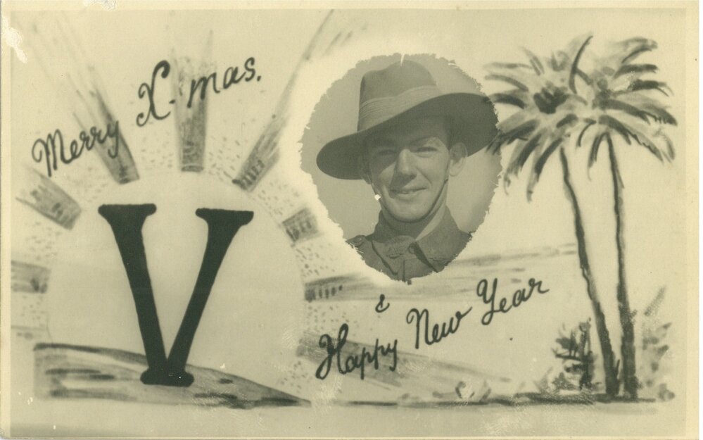Merry Xmas and Happy New Year post card, 1940s