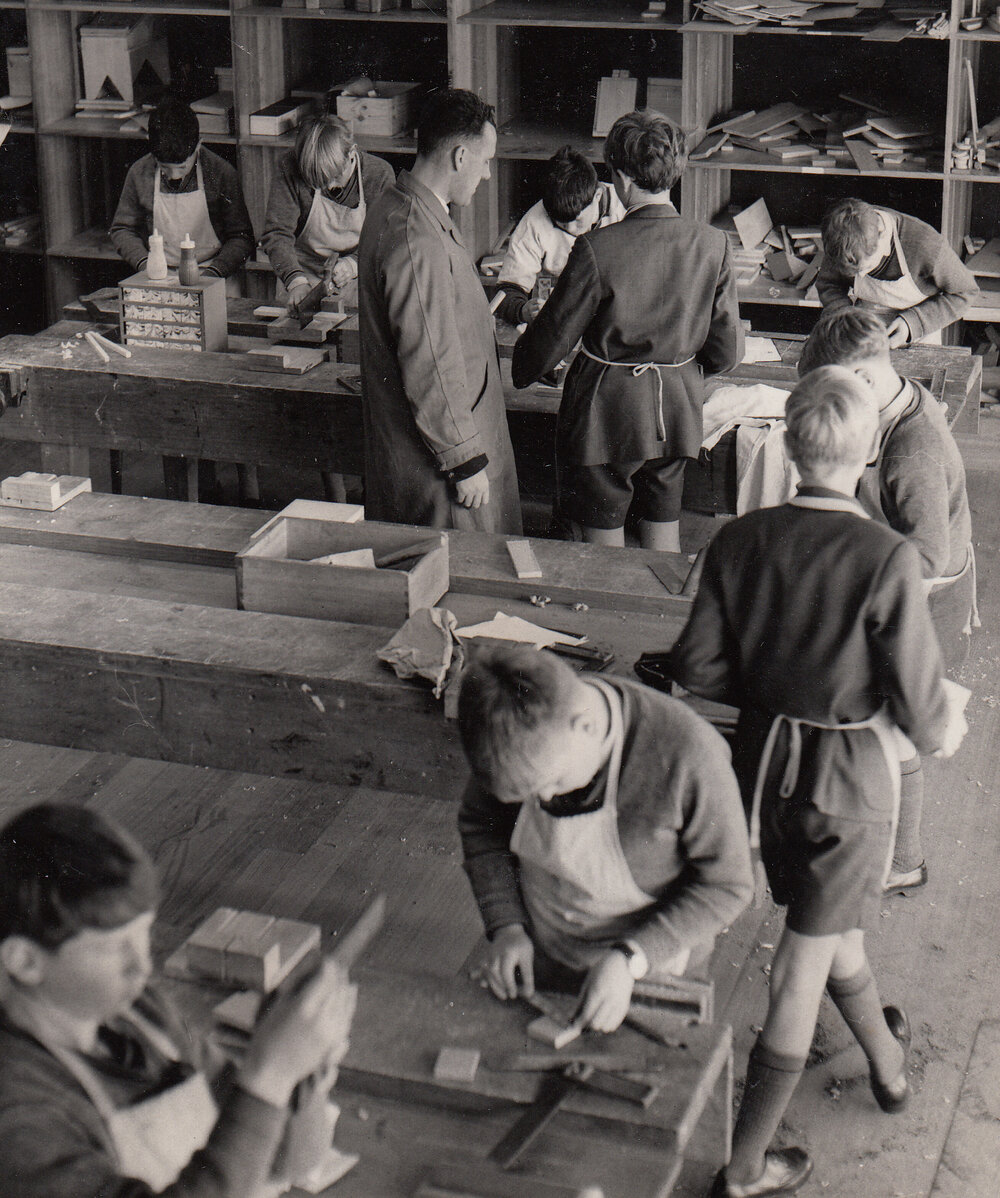 Woodworking with teacher Chris Bradford, 1967