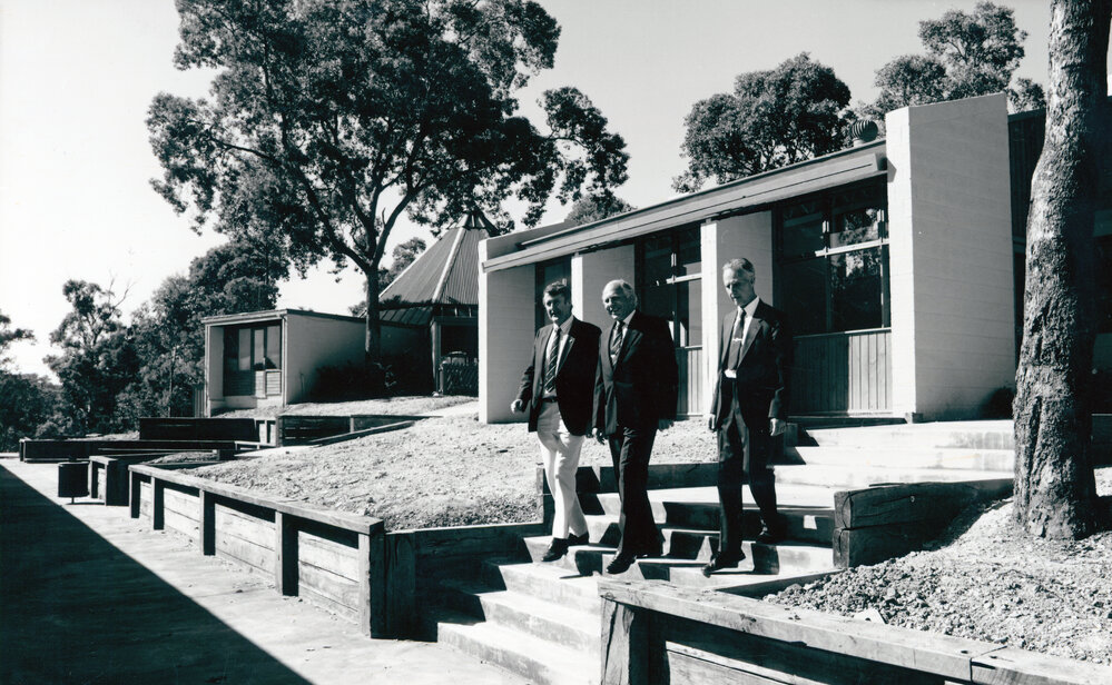 David Lord, Gordon Young and Don Brown at Donvale on opening day, 1989