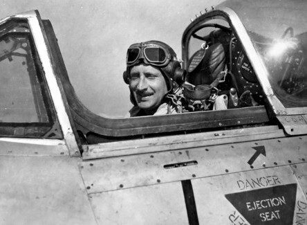 Wing Commander Eaton in a No. 77 Squadron Meteor during a visit to Korea, October 1951