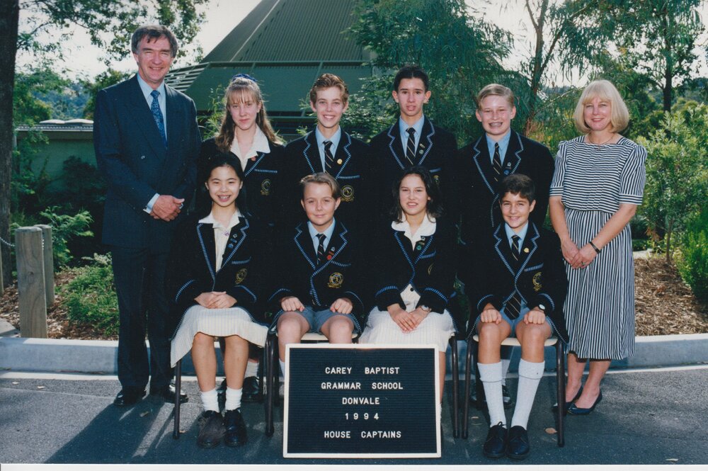 Dr Ross Millikan and Helen Telford with House Captains, 1994