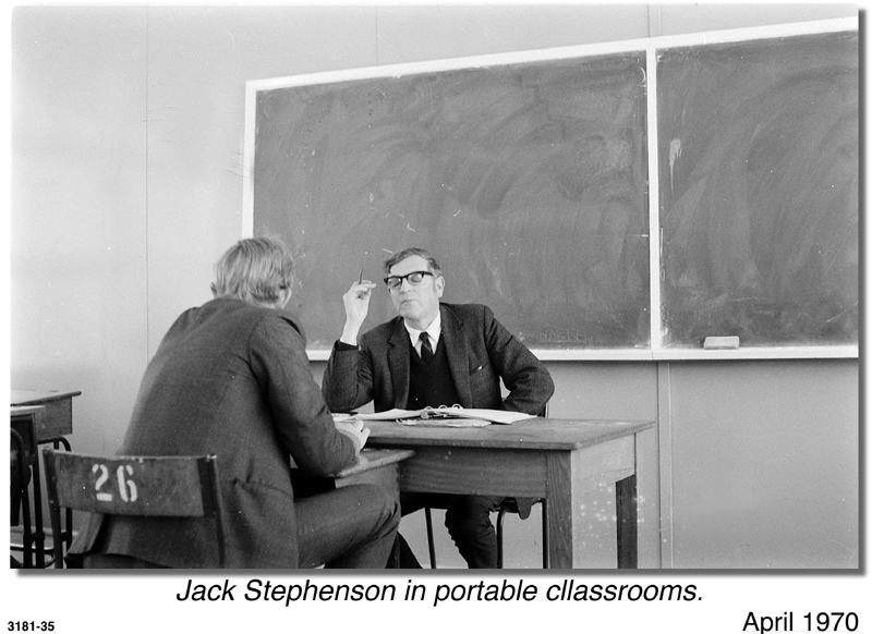 Jack Stephenson in portable classroom, 1970