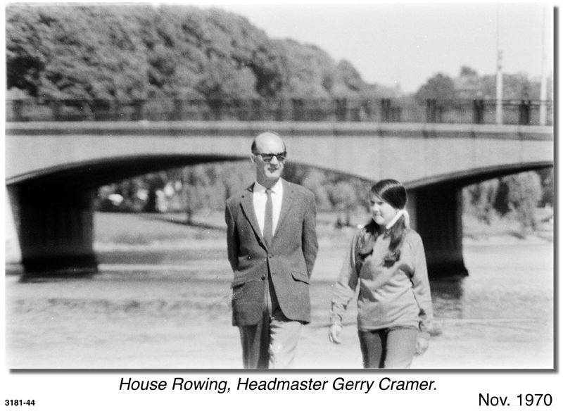 Headmaster Mr Gerard Cramer at house rowing, 1970