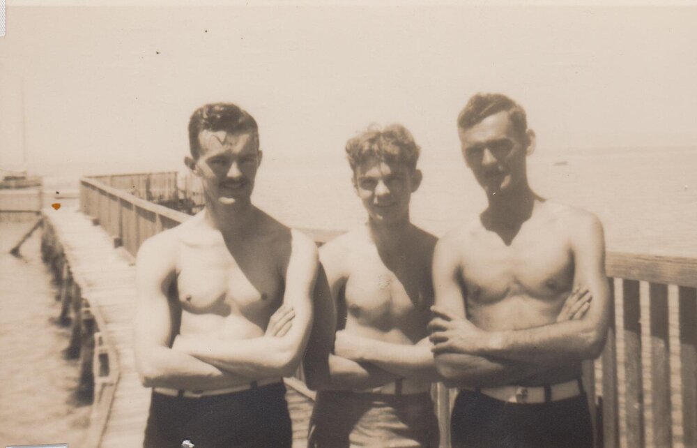 Arthur, Eric and John Sandell by the seaside, 1940s