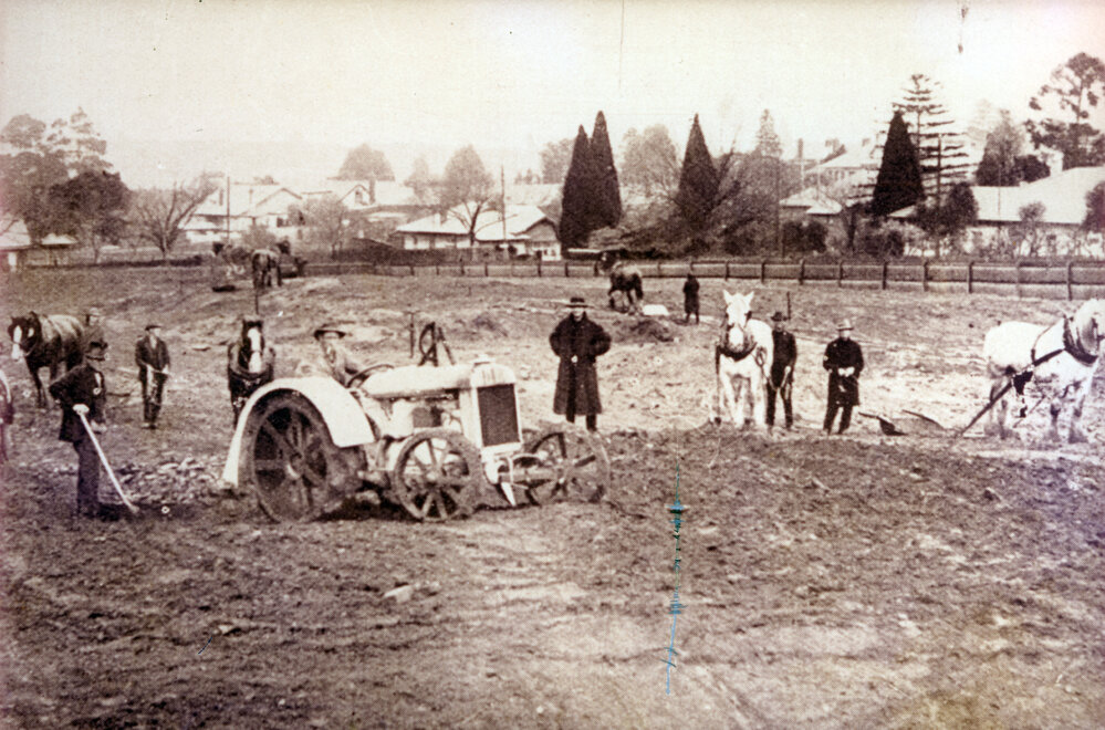 Levelling the school oval, 1926