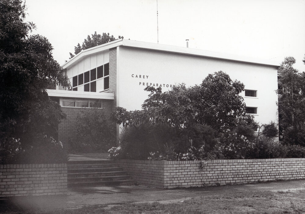 Exterior of Carey's new Preparatory School, 1959