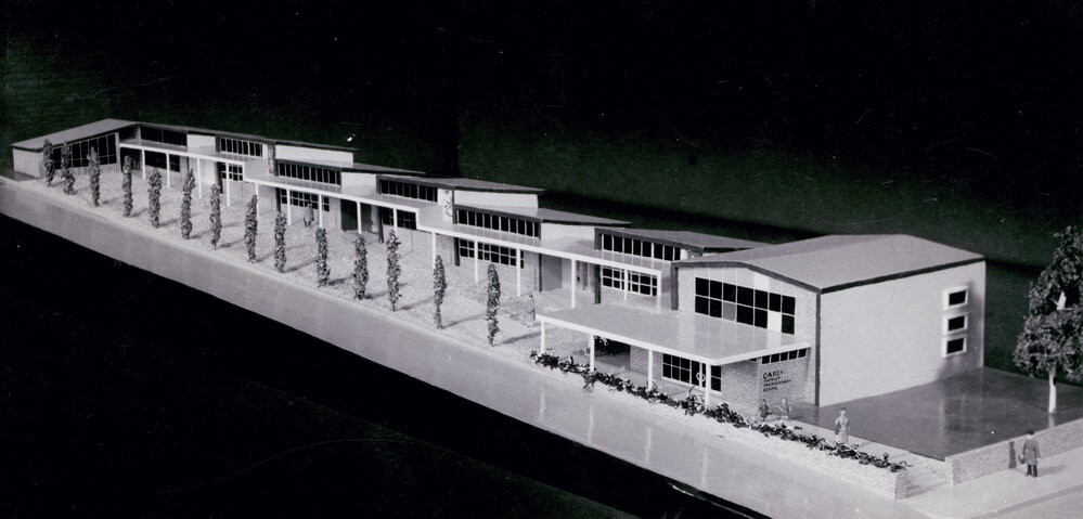 Model of proposed new Preparatory School, 1958