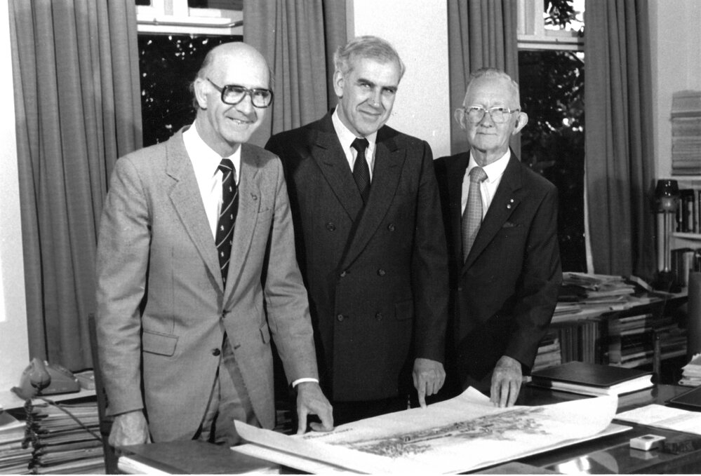 Mr Gerard Cramer, Malcolm Vawser and Geoff Stevens, 1985