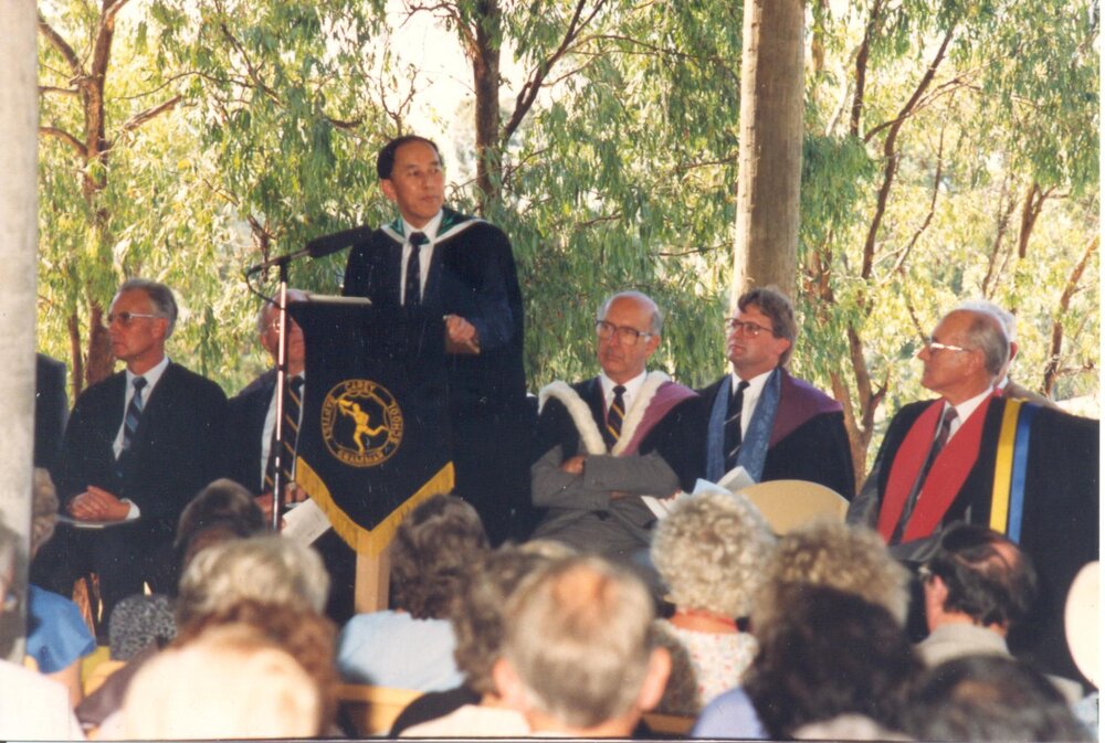 Professor Kwong Lee Dow officially opening Donvale campus, 1989