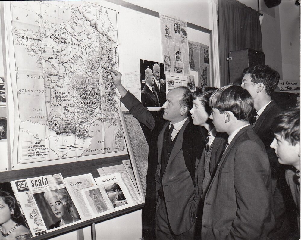Teacher and students, 1954