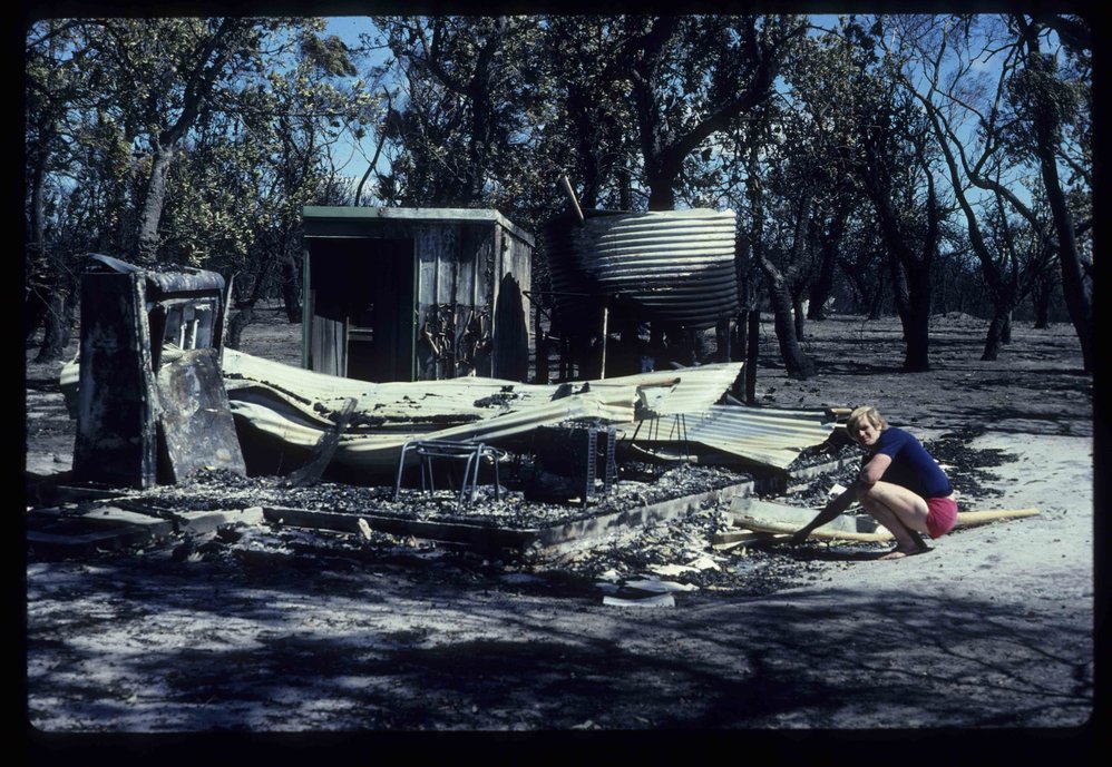The base hut looking towards tank laundry after the fire, 1978
