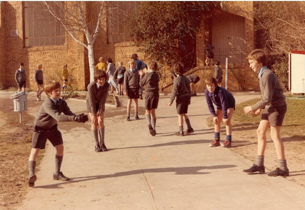 Playing handball, 1975