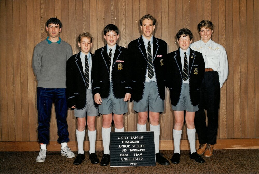 Under 13 swimming relay team undefeated, 1990