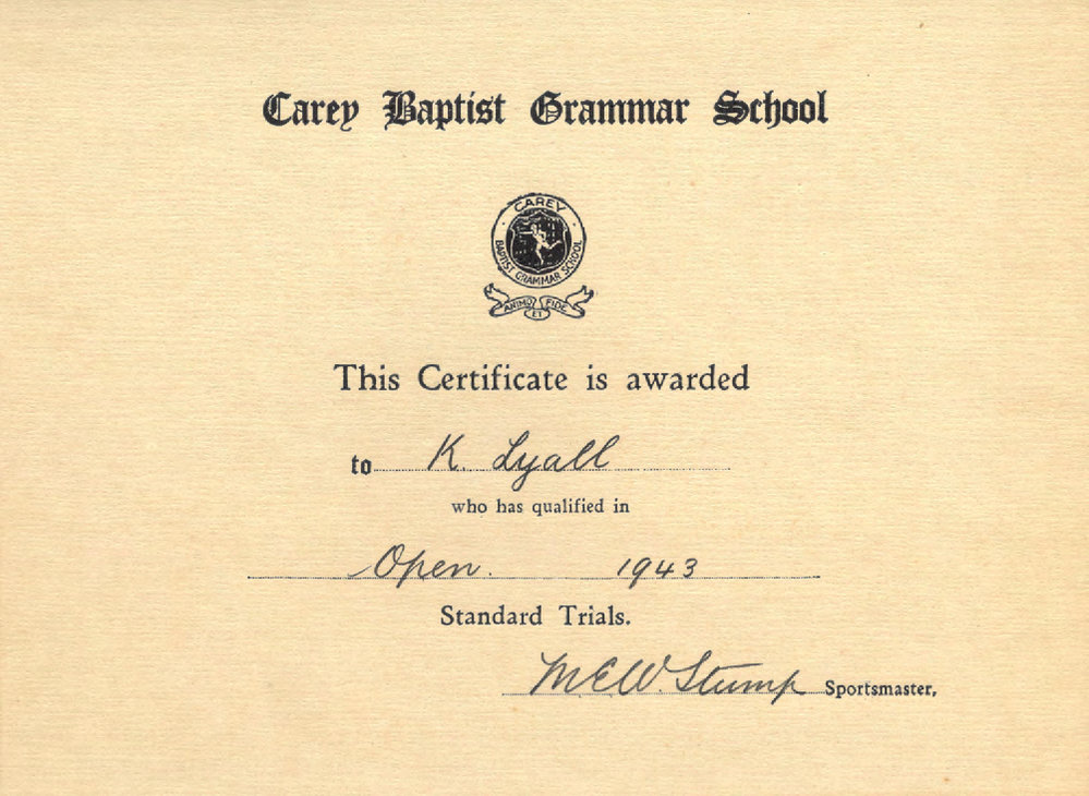 'Open' standard trials certificate, 1943