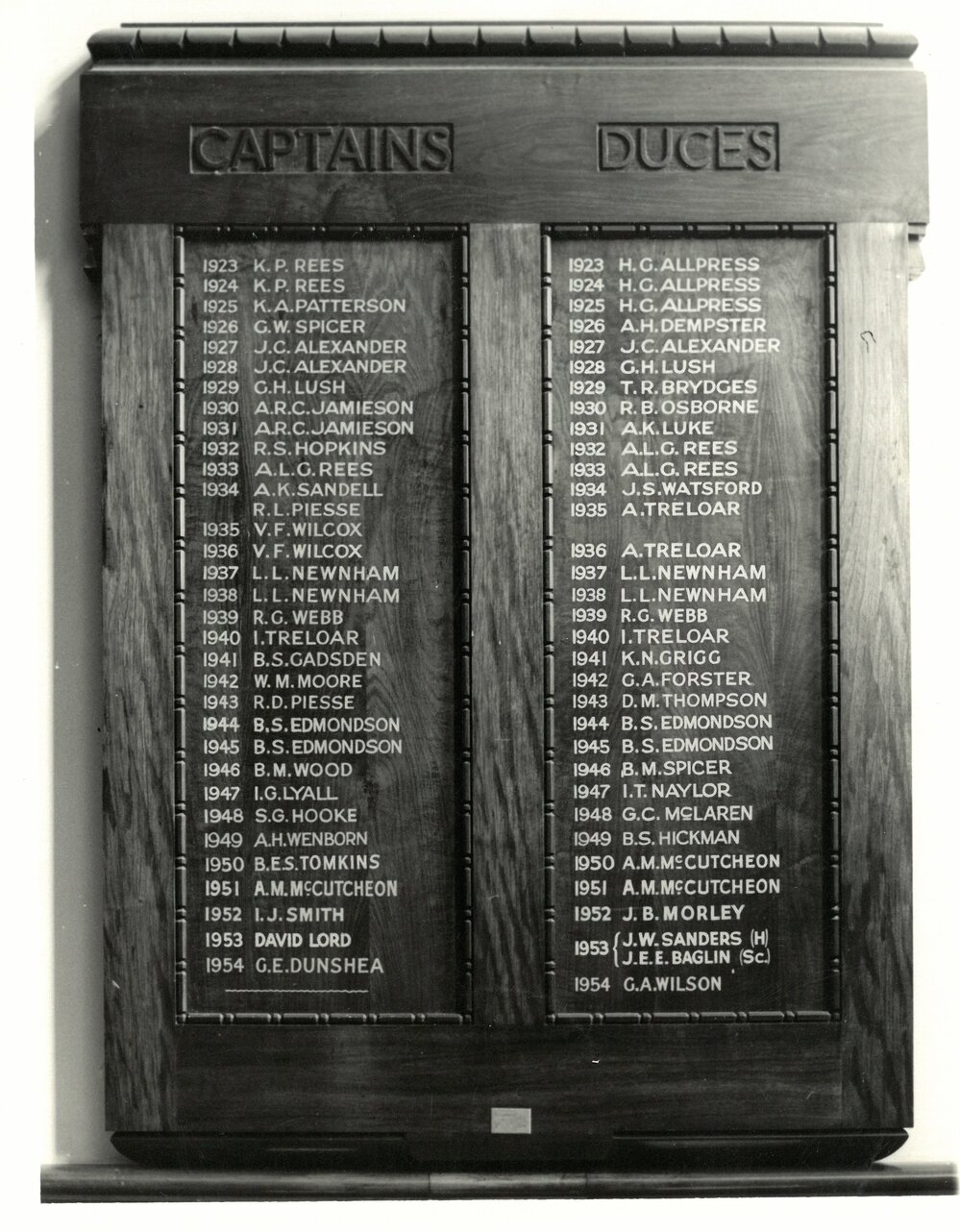First Senior School honour board, 1923-1954