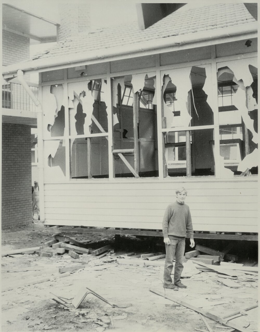 Demolition of the original classroom block, 1970