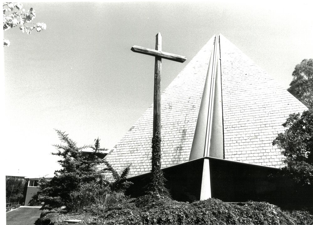 William Carey Chapel and wooden cross, 1970s