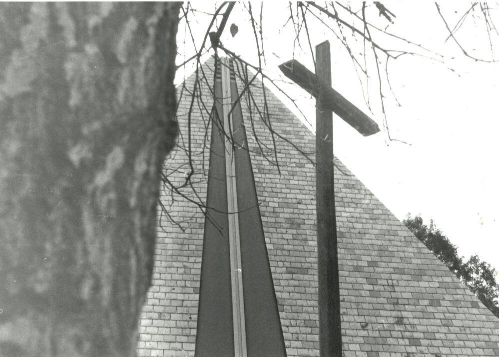 William Carey Chapel and wooden cross, 1970s
