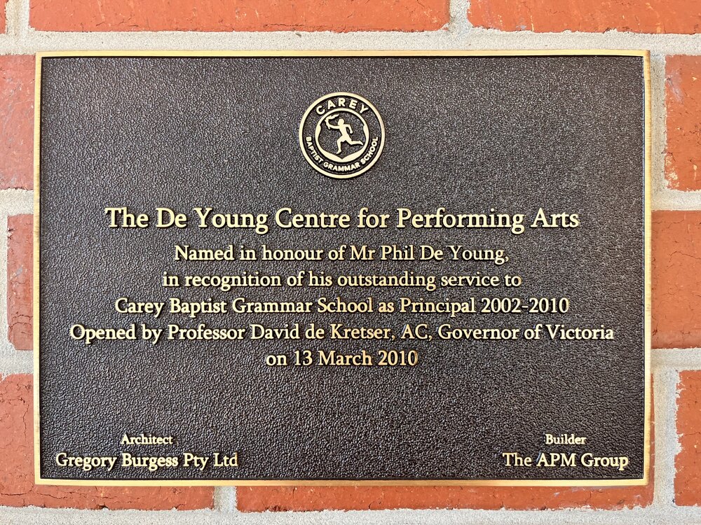 De Young Performing Arts Centre plaque, 2010