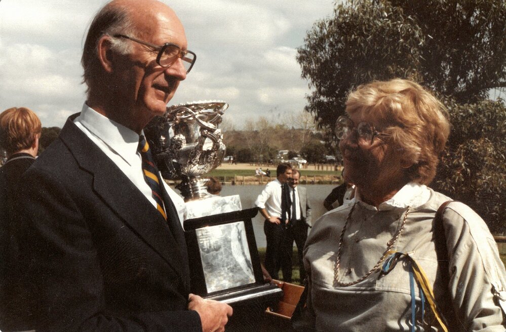 Mr and Mrs Cramer at Head of the River celebrations, 1985