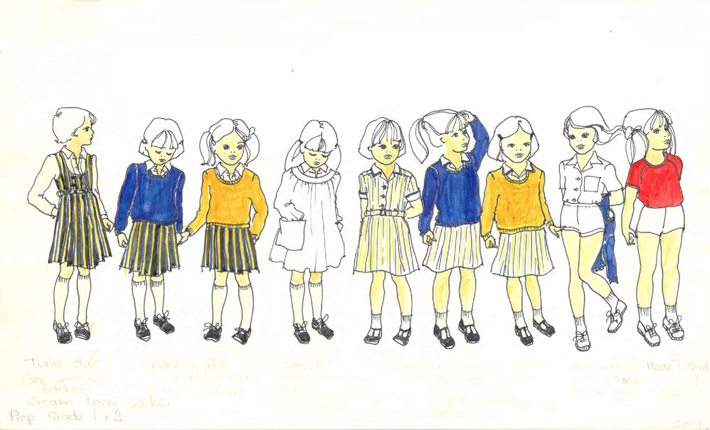 Concept drawings for girls junior school uniforms, 1978