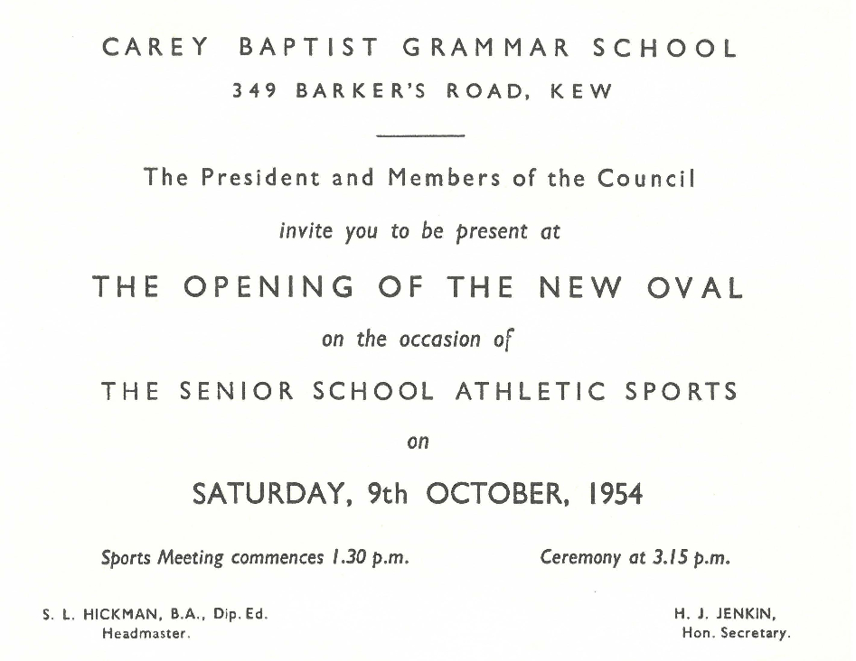 Invitation to be present at the opening of the new oval, 1954