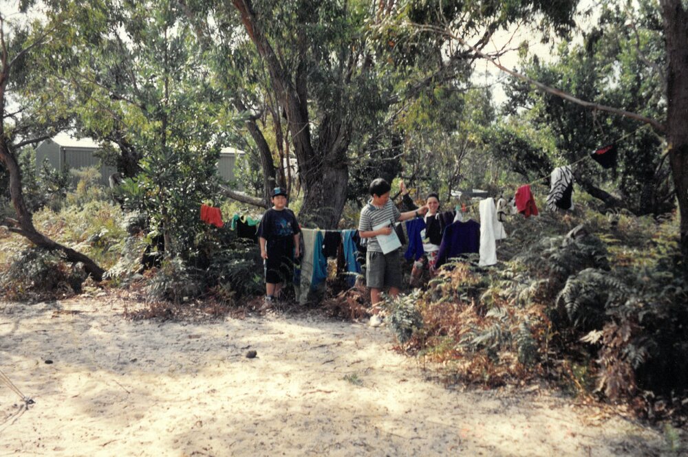Drying washing at Camp Toonallook, 1993