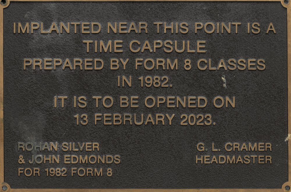 Plaque for Time Capsule Prepared by Form 8 Classes, 1982