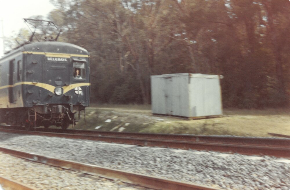 Harris (Blue Train) suburban train travelling on the Belgrave line, 1981