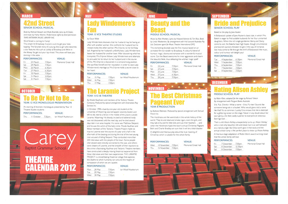 Carey theatre calendar, 2012