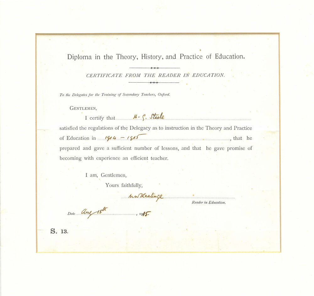 Diploma in the Theory, History, and Practice of Education, 1915
