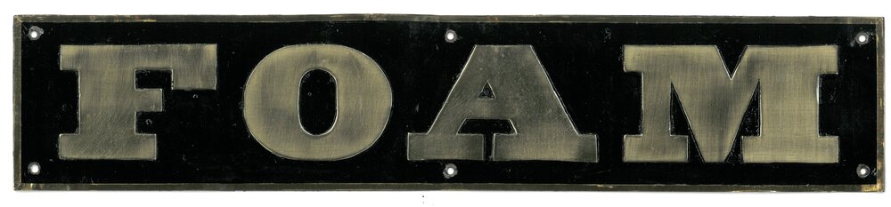 'Foam' metal nameplate, 1930s