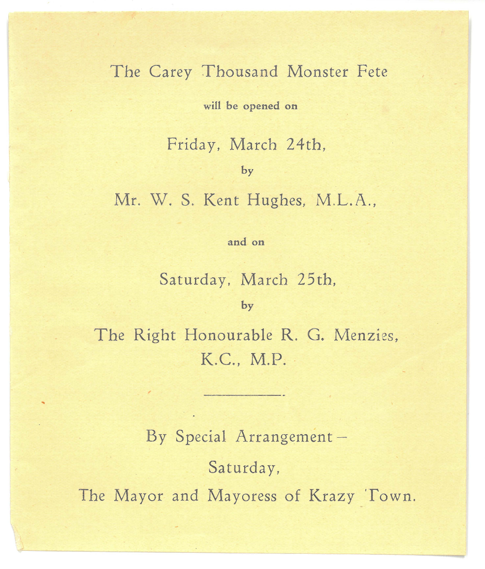 Invitation to the Carey Thousand Monster Fete, 1939