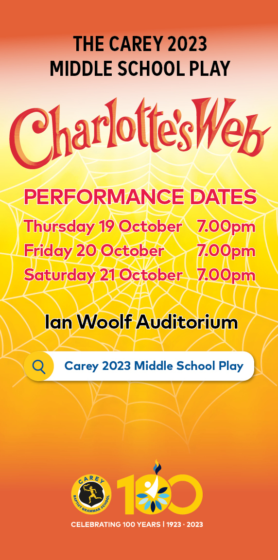 Middle School play 'Charlotte's Web' poster, 2023