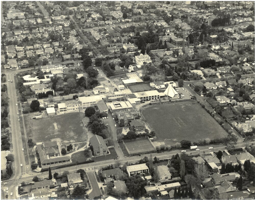 Aerial view of Kew campus, circa 1973