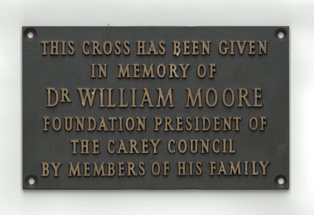 William Carey Chapel Cross plaque, 1971