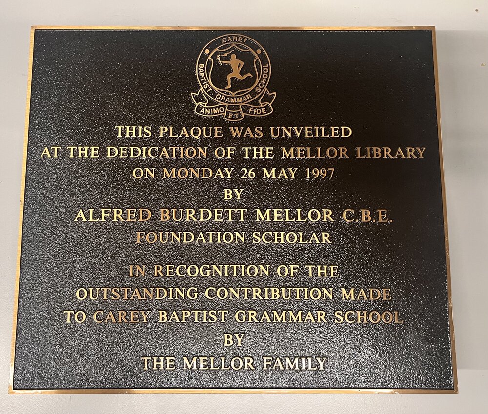 Mellor Library plaque, 1997