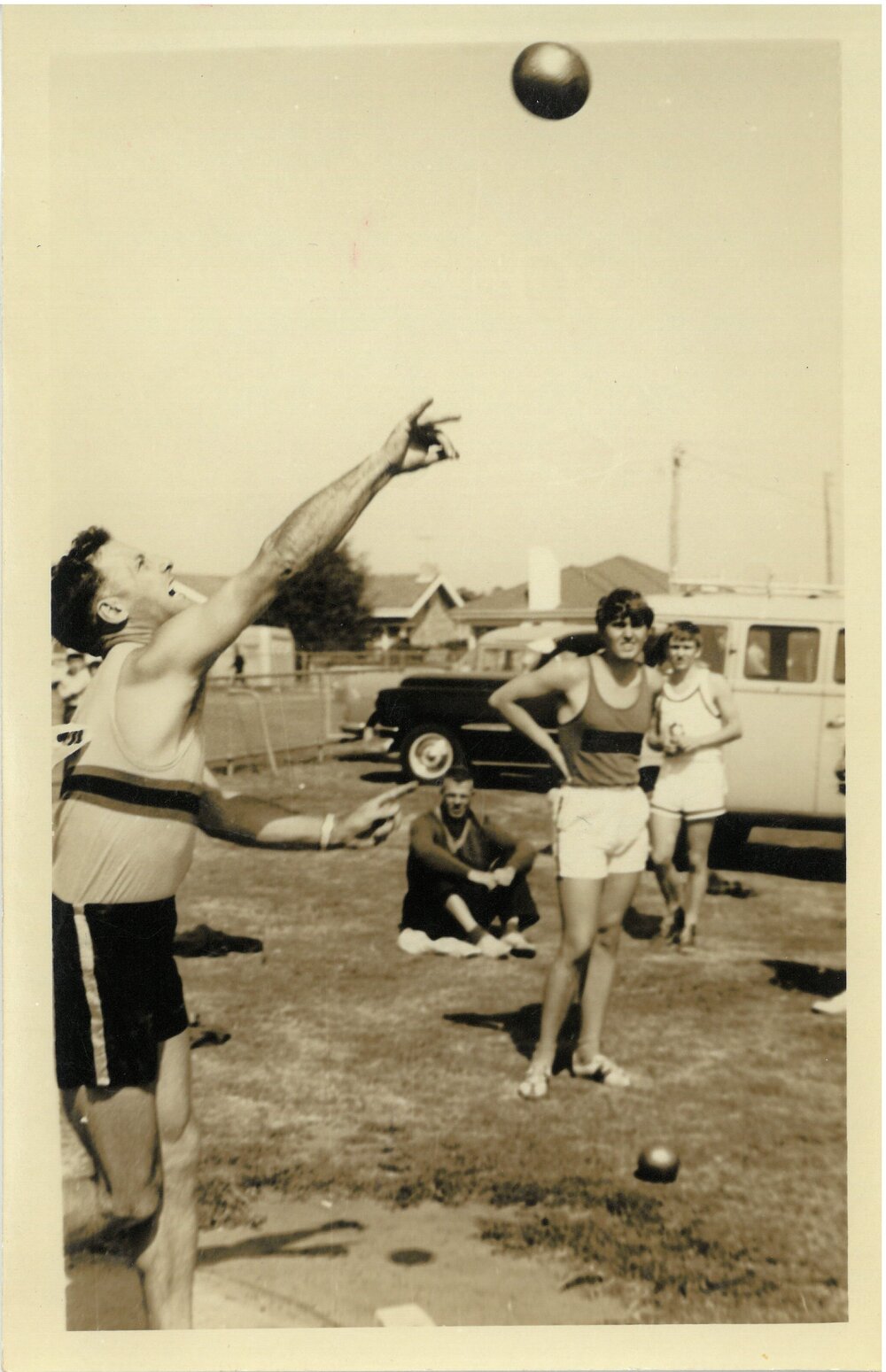 Bruce Carfrae throwing shot put, 1960s