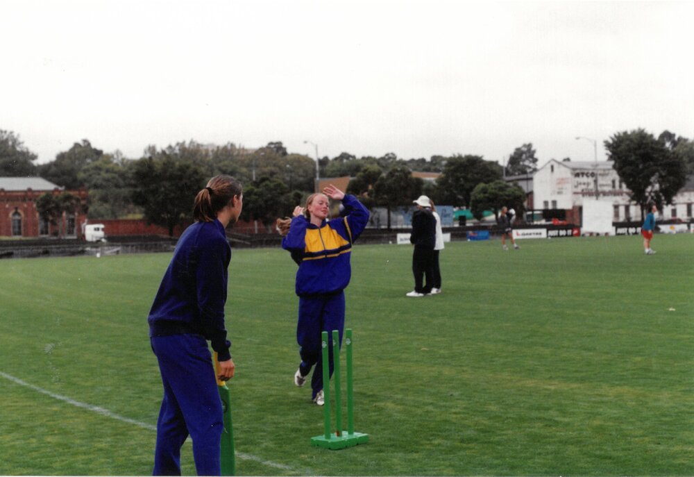 Girls' cricket at Arden Street Oval, circa 1990