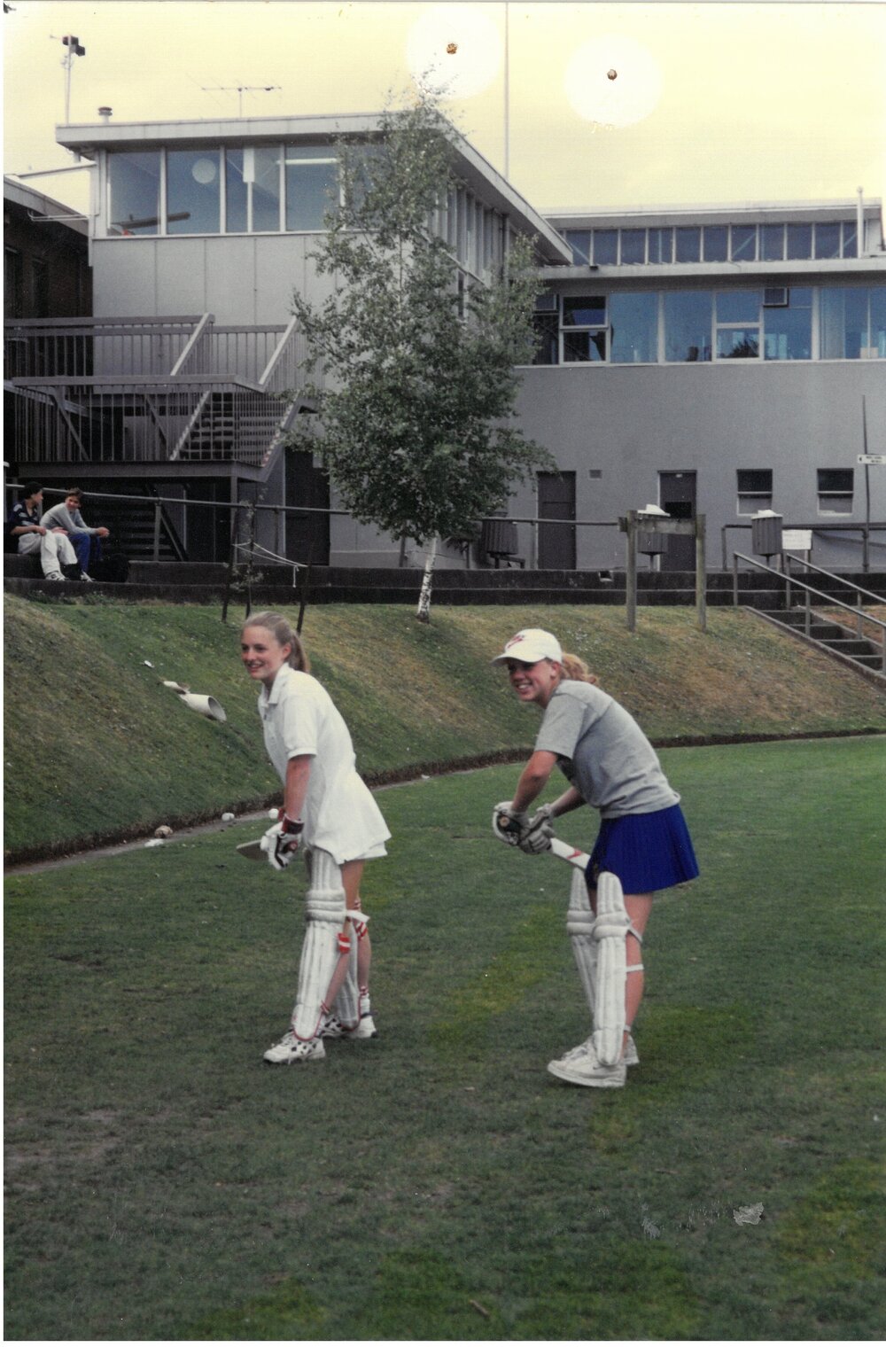 Practising batting technique on Sandell Oval, 1996
