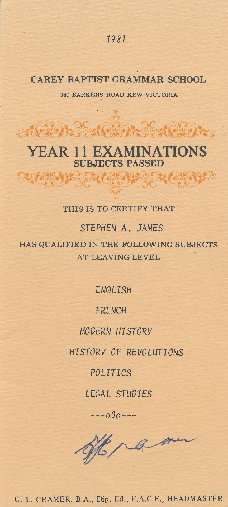 Leaving Certificate (Year 11), 1981