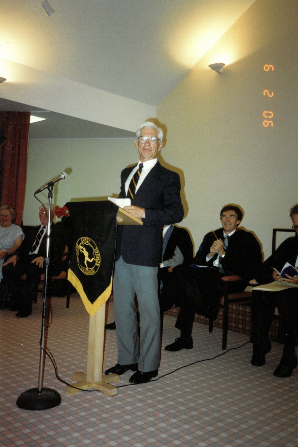 Ralph Shinkfield speaking at Donvale Houses inauguration, 1990