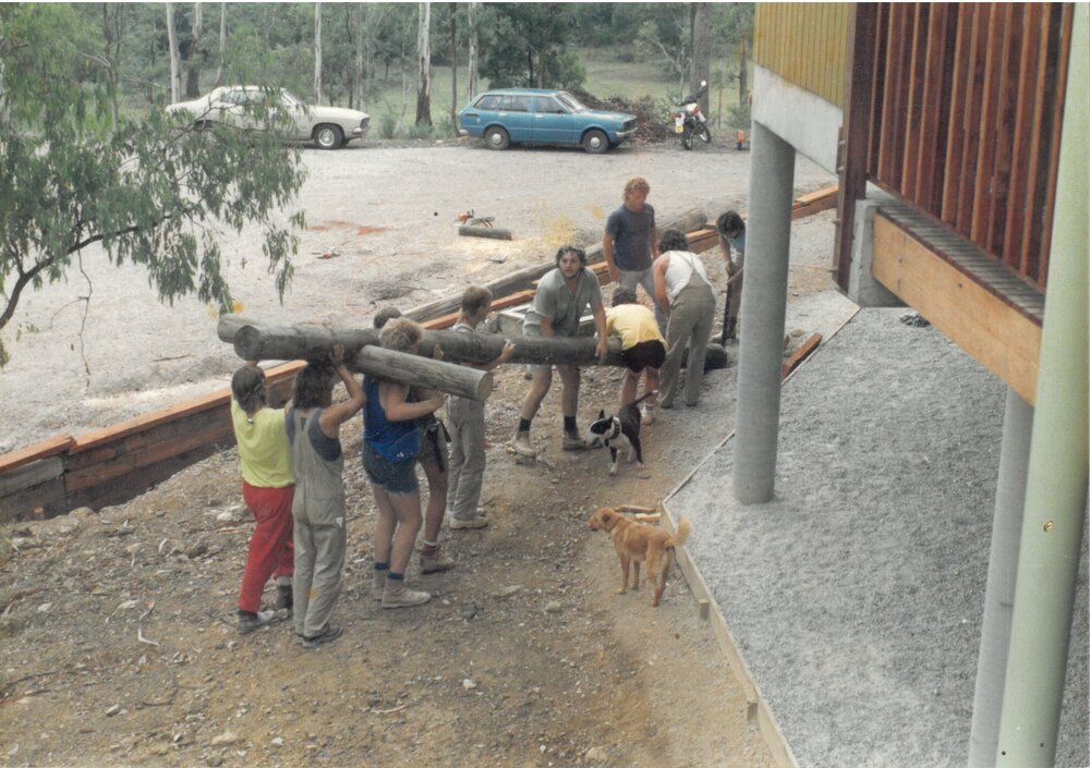 Installing the outdoor cross at Donvale, 1989